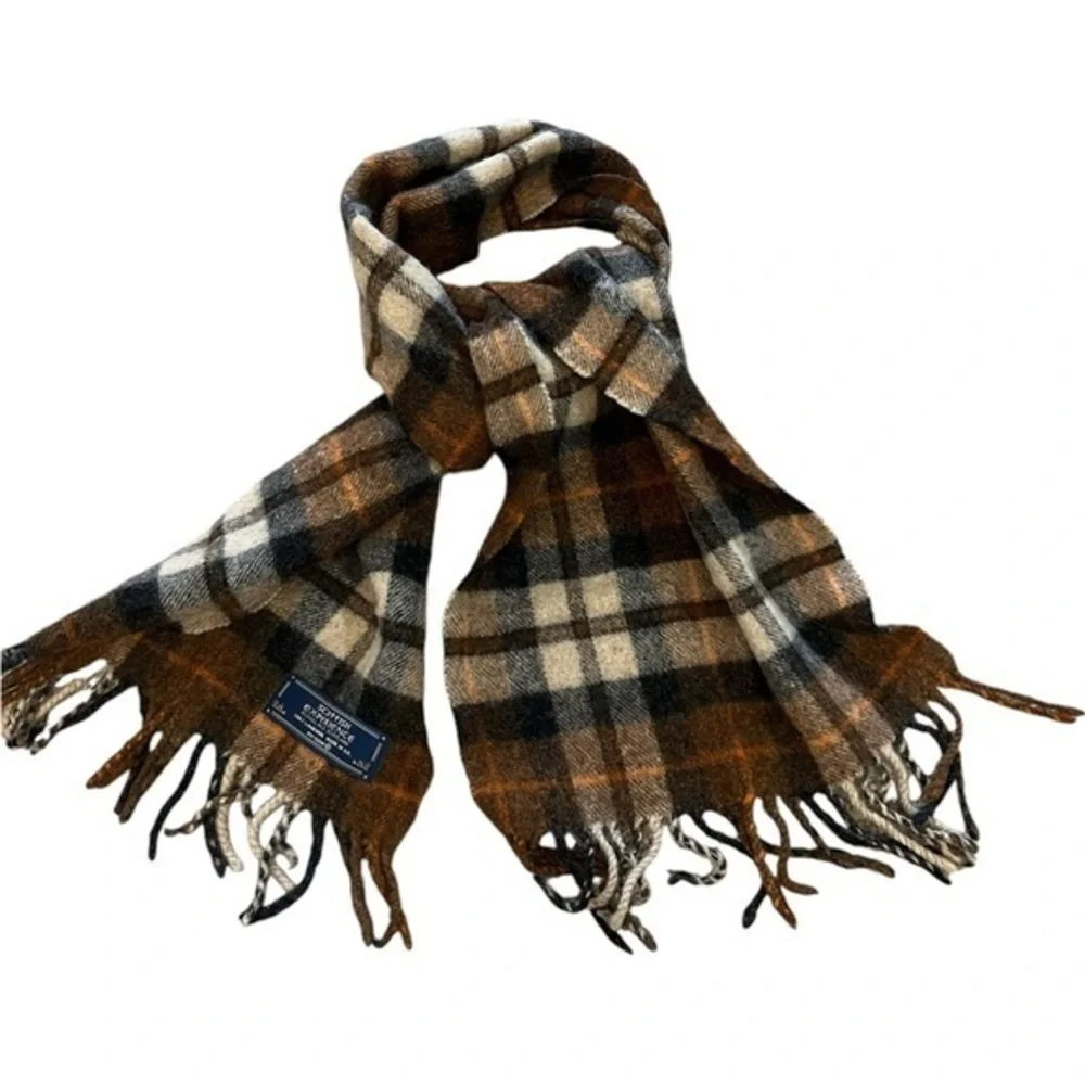 Scottish Experience Royal Mile Tan/Orange 100% Lambswool Tartan Plaid Scarf